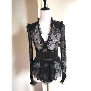 Lip Service Vintage War of the Roses Gothic Victorian Black Lace Top XS